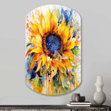 Yellow Blue Golden Cheerful Sunflowers - Asymmetric Metal Wall Art