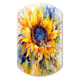 Yellow Blue Golden Cheerful Sunflowers - Asymmetric Metal Wall Art