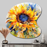 Yellow Blue Golden Cheerful Sunflowers - Asymmetric Metal Wall Art