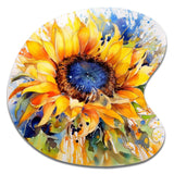 Yellow Blue Golden Cheerful Sunflowers - Asymmetric Metal Wall Art