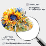 Yellow Blue Golden Cheerful Sunflowers - Asymmetric Metal Wall Art