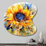 Yellow Blue Golden Cheerful Sunflowers - Asymmetric Metal Wall Art