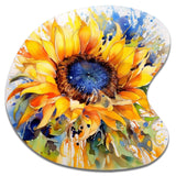 Yellow Blue Golden Cheerful Sunflowers - Asymmetric Metal Wall Art