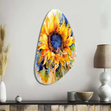 Yellow Blue Golden Cheerful Sunflowers - Asymmetric Metal Wall Art