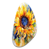 Yellow Blue Golden Cheerful Sunflowers - Asymmetric Metal Wall Art