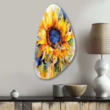 Yellow Blue Golden Cheerful Sunflowers - Asymmetric Metal Wall Art