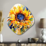 Yellow Blue Golden Cheerful Sunflowers - Asymmetric Metal Wall Art