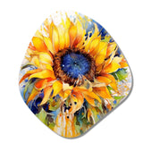 Yellow Blue Golden Cheerful Sunflowers - Asymmetric Metal Wall Art