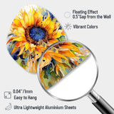 Yellow Blue Golden Cheerful Sunflowers - Asymmetric Metal Wall Art