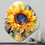 Yellow Blue Golden Cheerful Sunflowers - Asymmetric Metal Wall Art