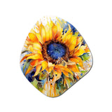 Yellow Blue Golden Cheerful Sunflowers - Asymmetric Metal Wall Art