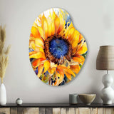 Yellow Blue Golden Cheerful Sunflowers - Asymmetric Metal Wall Art