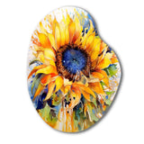 Yellow Blue Golden Cheerful Sunflowers - Asymmetric Metal Wall Art