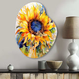 Yellow Blue Golden Cheerful Sunflowers - Asymmetric Metal Wall Art