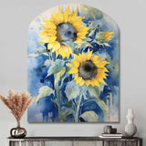 Yellow Blue Sunflower Golden - Asymmetric Metal Wall Art