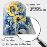 Yellow Blue Sunflower Golden - Asymmetric Metal Wall Art