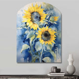 Yellow Blue Sunflower Golden - Asymmetric Metal Wall Art