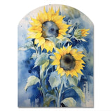 Yellow Blue Sunflower Golden - Asymmetric Metal Wall Art