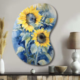 Yellow Blue Sunflower Golden - Asymmetric Metal Wall Art