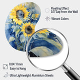 Yellow Blue Sunflower Golden - Asymmetric Metal Wall Art