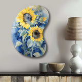 Yellow Blue Sunflower Golden - Asymmetric Metal Wall Art