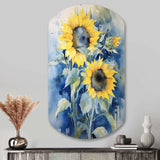 Yellow Blue Sunflower Golden - Asymmetric Metal Wall Art