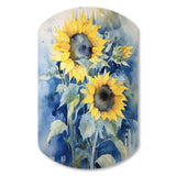 Yellow Blue Sunflower Golden - Asymmetric Metal Wall Art