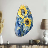 Yellow Blue Sunflower Golden - Asymmetric Metal Wall Art