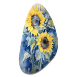 Yellow Blue Sunflower Golden - Asymmetric Metal Wall Art