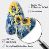 Yellow Blue Sunflower Golden - Asymmetric Metal Wall Art