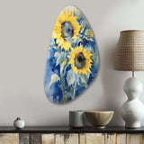 Yellow Blue Sunflower Golden - Asymmetric Metal Wall Art