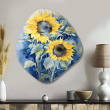 Yellow Blue Sunflower Golden - Asymmetric Metal Wall Art