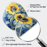 Yellow Blue Sunflower Golden - Asymmetric Metal Wall Art