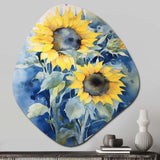 Yellow Blue Sunflower Golden - Asymmetric Metal Wall Art