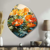 Orange Green Tropical Foliage IV - Asymmetric Metal Wall Art