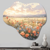 Coral Beige Meadow Wildflower I - Asymmetric Metal Wall Art