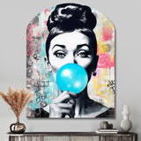 Audrey Hepburn Blue Bubble Gum - Asymmetric Metal Wall Art