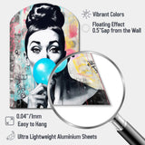 Audrey Hepburn Blue Bubble Gum - Asymmetric Metal Wall Art