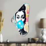 Audrey Hepburn Blue Bubble Gum - Asymmetric Metal Wall Art