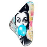 Audrey Hepburn Blue Bubble Gum - Asymmetric Metal Wall Art