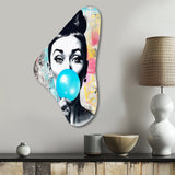 Audrey Hepburn Blue Bubble Gum - Asymmetric Metal Wall Art