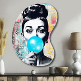 Audrey Hepburn Blue Bubble Gum - Asymmetric Metal Wall Art