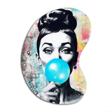 Audrey Hepburn Blue Bubble Gum - Asymmetric Metal Wall Art