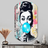 Audrey Hepburn Blue Bubble Gum - Asymmetric Metal Wall Art