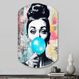 Audrey Hepburn Blue Bubble Gum - Asymmetric Metal Wall Art