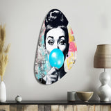 Audrey Hepburn Blue Bubble Gum - Asymmetric Metal Wall Art