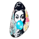 Audrey Hepburn Blue Bubble Gum - Asymmetric Metal Wall Art