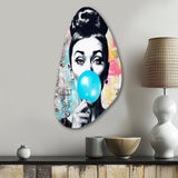 Audrey Hepburn Blue Bubble Gum - Asymmetric Metal Wall Art