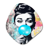 Audrey Hepburn Blue Bubble Gum - Asymmetric Metal Wall Art