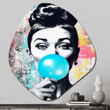 Audrey Hepburn Blue Bubble Gum - Asymmetric Metal Wall Art